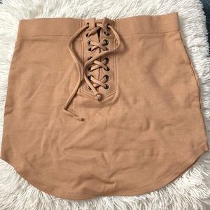 Beige Lace-up Bodycon Skirt